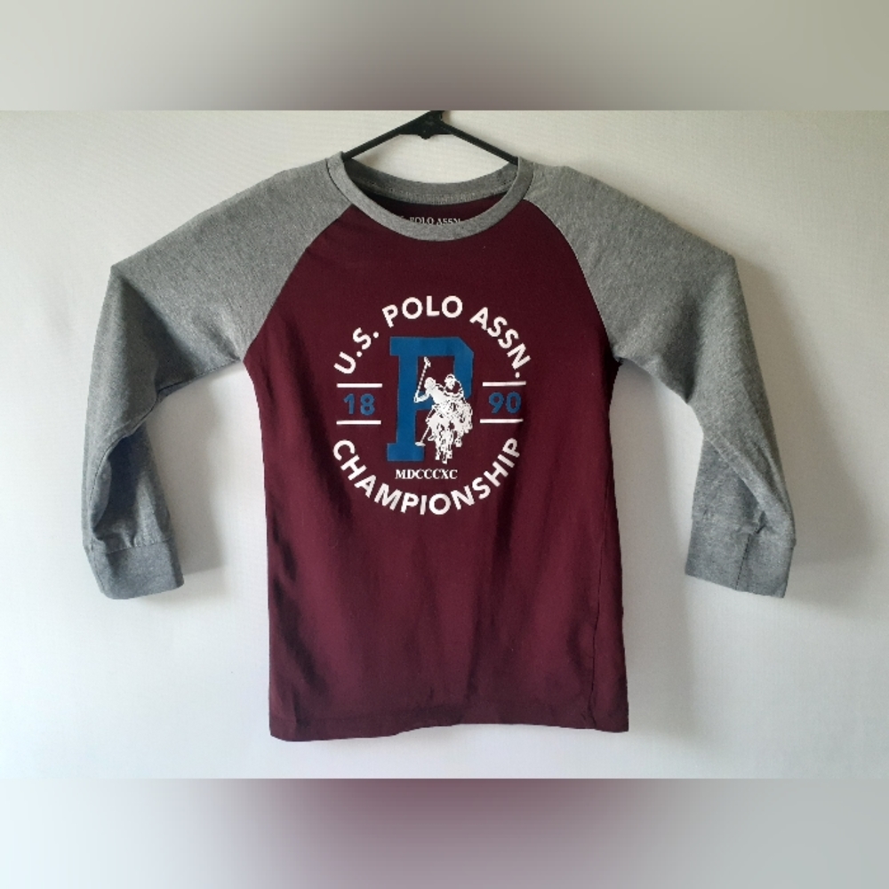U.S.POLO ASSN. boy's burgundy/gray long-sleeve t-shirt size M(8)